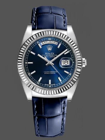 Rolex Day Date 36 mm White gold Fluted bezel 118139 0004 Blue index