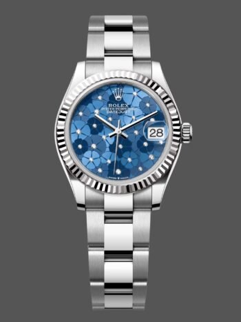 Rolex Datejust 31 stainless steel and white gold with diamond dial and azzuro blue floral motif m278274-0035