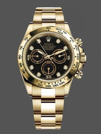 Rolex Daytona 116508 Men's Watch Replica Yellow Gold Black Diamond Dial 40mm