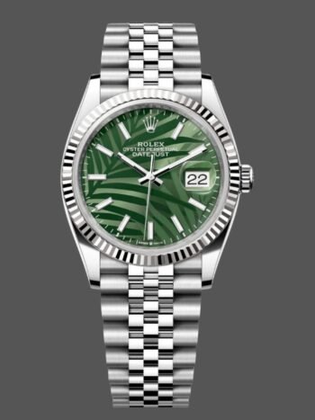 Rolex Datejust 36mm Fluted Bezel Green Palm Indexed Dial Jubilee 126234 0047