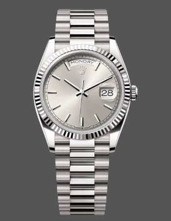 Replica Rolex Day-Date 128239 0005 unisex watch, white gold, silver dial with indexes, 36 mm