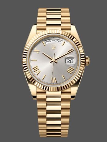 Rolex Day-Date 228238 Men's Watch Replica Silver Roman Dial Fluted Bezel 40mm