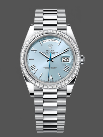 Rolex Day-Date 228396TBR 0030 Replica Men's Ice Blue Dial Platinum Diamond Bezel 40mm