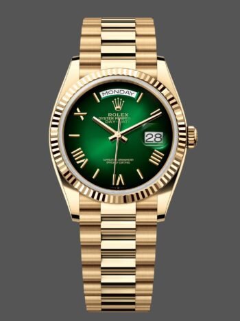 Rolex Day Date 36mm Fluted Bezel Ombr?? Green Dial Bracelet President m128238 0118