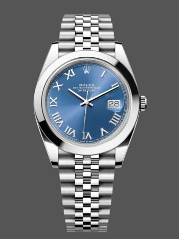 Rolex Datejust 41 stainless steel watch with blue Roman dial and Jubilee M126300 0018 bracelet for men