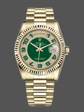 Replica Rolex Day-Date 118238 Unisex Watch, Yellow Gold, Green Diamond Pav?? Dial, 36mm
