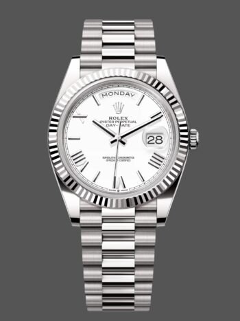 Rolex Day-Date 228239 Men's Watch Replica White Roman Dial Fluted Bezel 40mm