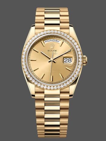 Rolex Day Date 36 Oro amarillo Esfera champán Bisel de diamantes m128348rbr 0026