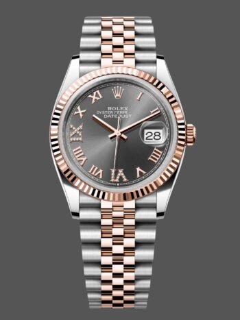 Reloj Rolex Datejust 36 Everose Gold Slate con esfera romana y pavé de diamantes m126231 0023 para mujer
