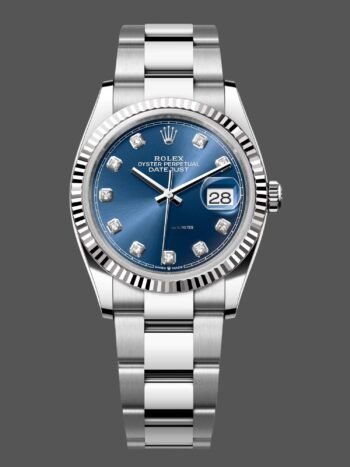 Replica Rolex Datejust 126234 unisex stainless steel watch, dial with blue indices, 36 mm