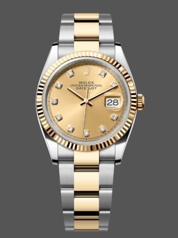 Réplica del reloj unisex Rolex Datejust 36 mm 126233 0018 con esfera de diamantes color champán