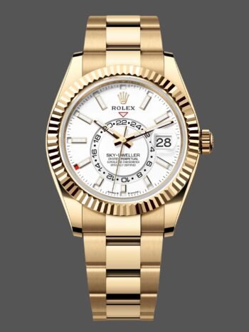Réplica del reloj Rolex Sky Dweller Oyster M336938 0003 para hombre, oro amarillo, esfera blanca