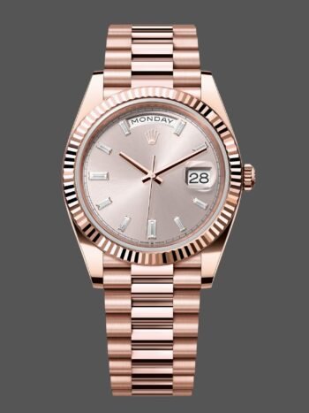 Replica Rolex Day-Date 228235 Sundust watch with index dial and 40mm fluted bezel for men