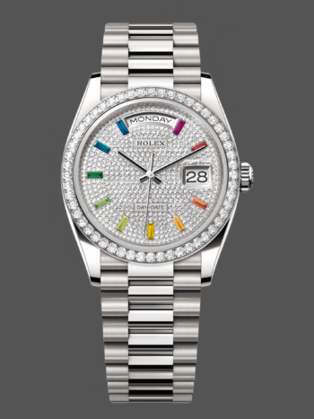 Rolex Day Date 36 mm White gold 128349RBR 0006 Rainbow Pav??