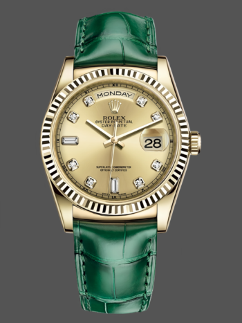 Rolex Day Date 36 Yellow Gold Champagne Dial 118138 0148 Green Leather Strap