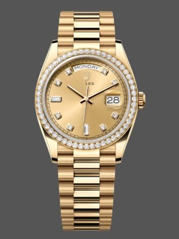 Replica Rolex Day-Date 128348RBR unisex watch, champagne diamond dial, 36mm yellow gold