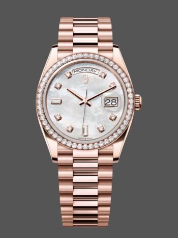 Réplica del reloj Rolex Day-Date 36 mm 128345RBR 0028, esfera blanca nácar, oro Everose, unisex