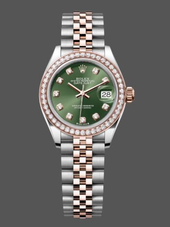 Reloj Rolex Datejust para dama en acero, oro rosa y diamantes verde oliva 279381RBR 0007